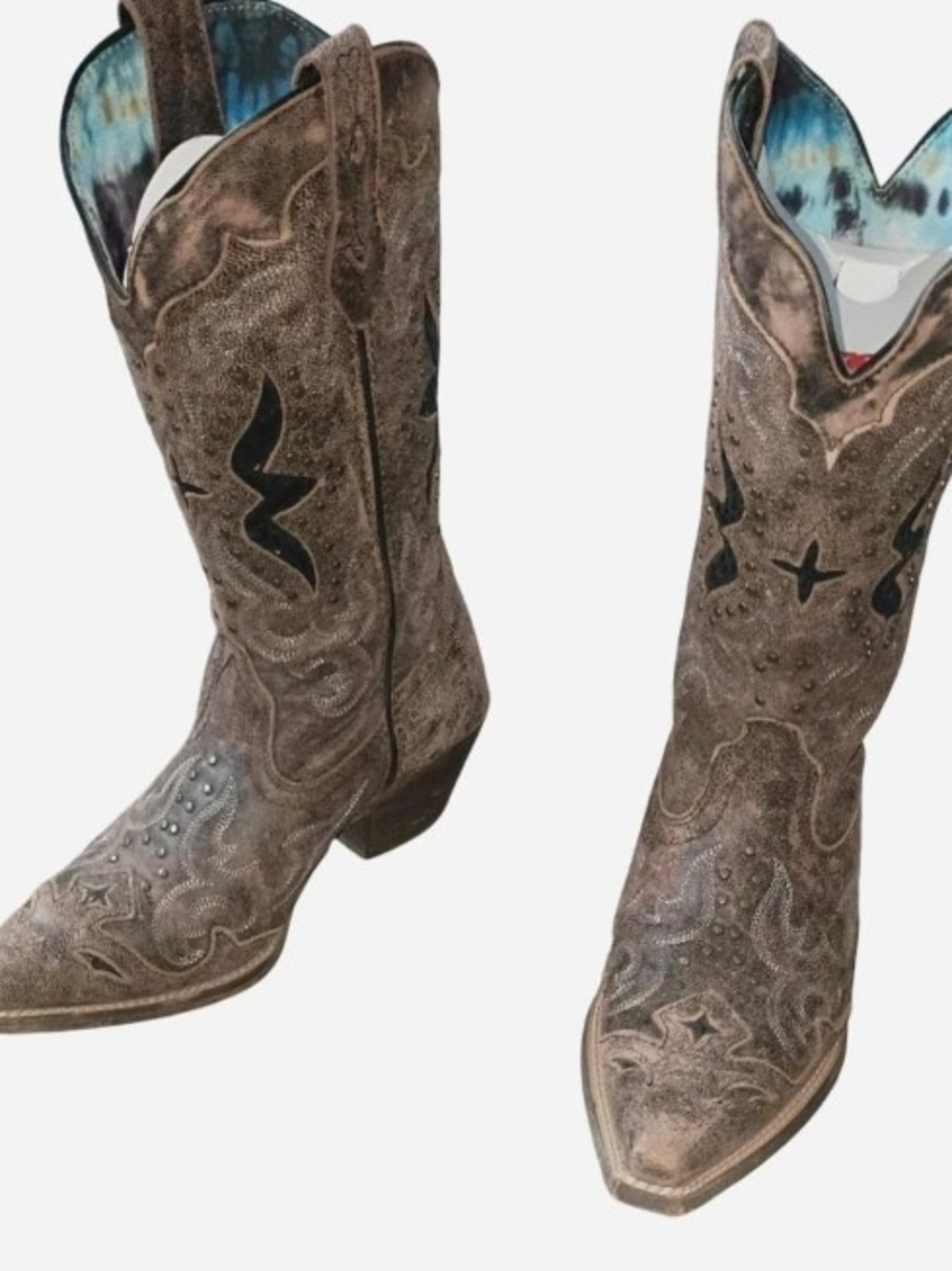 Laredo Brown Distressed Western Studded Heeled Boots
